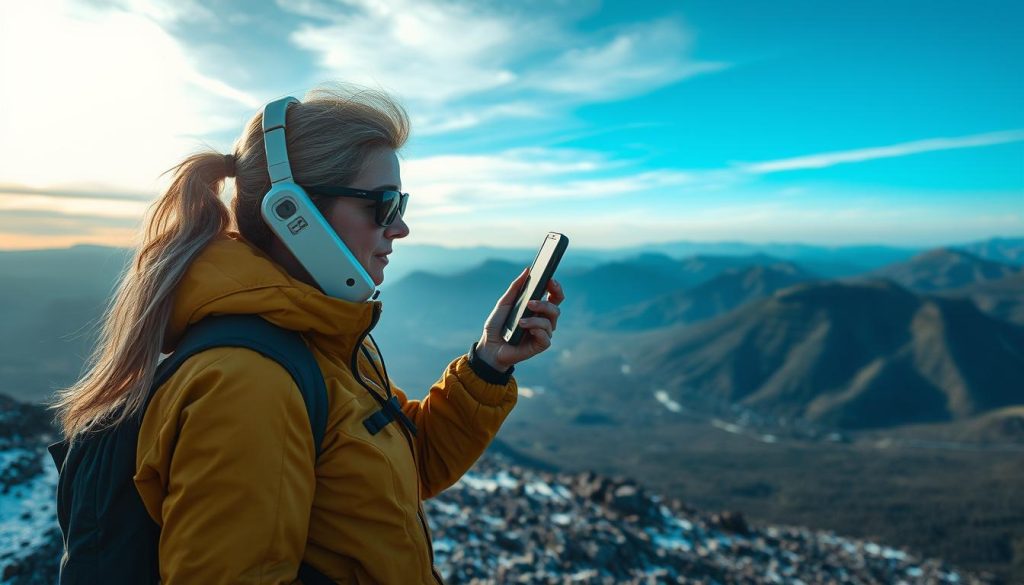 صورة لناتالي وهي تحاول الاتصال بالعالم الخارجي باستخدام هاتف الأقمار الصناعية صورة لناتالي وهي تحاول الاتصال بالعالم الخارجي باستخدام هاتف الأقمار الصناعية