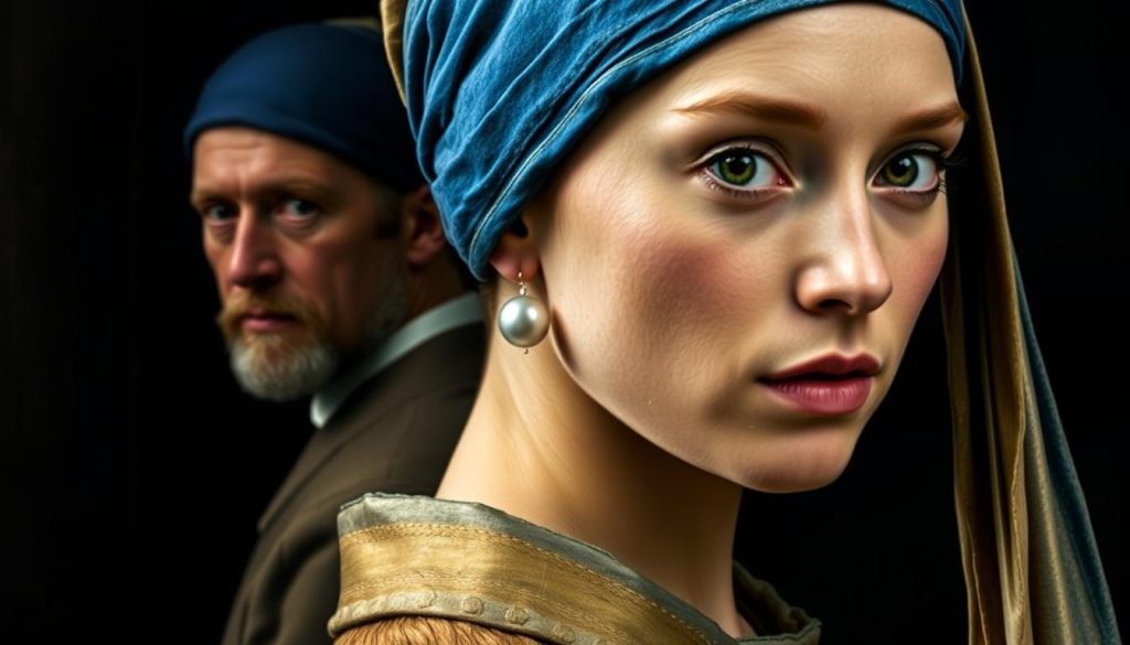ملصق فيلم Girl with a Pearl Earring يظهر فيه سكارليت جوهانسن وكولين فيرث