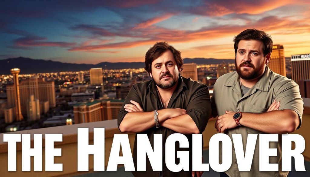 ملصق فيلم The Hangover يظهر فيه الأبطال الثلاثة في لاس فيغاس