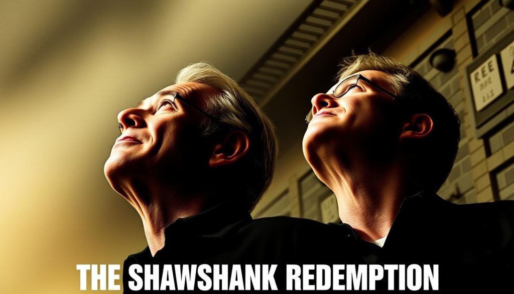 ملصق فيلم The Shawshank Redemption يظهر فيه مورغان فريمان وتيم روبنز